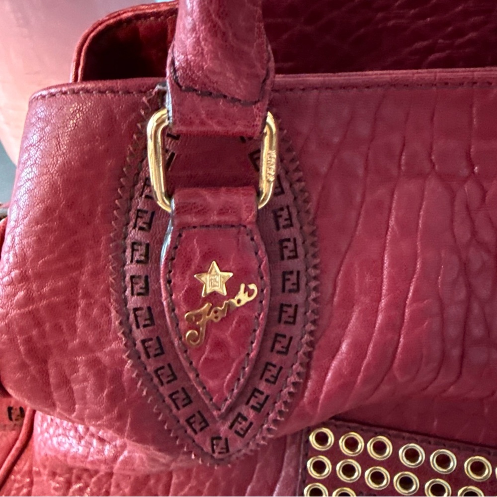 Fendi Red Textured Leather Satchel - Picture 3 of 15